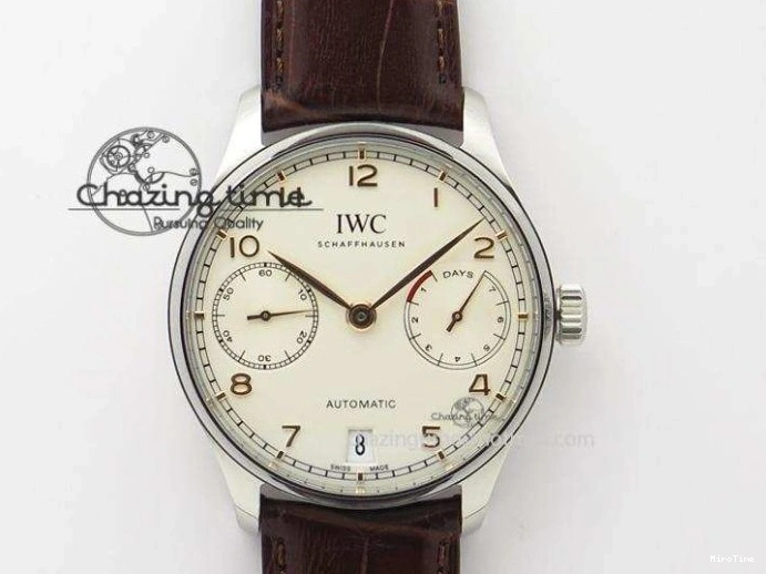 MIROTIME 1219 ModernLook Portuguese IW371445 ZF 1:1 Best Edition SS White Dial Gold Markers On Brown Leather Strap A79350 V 7269